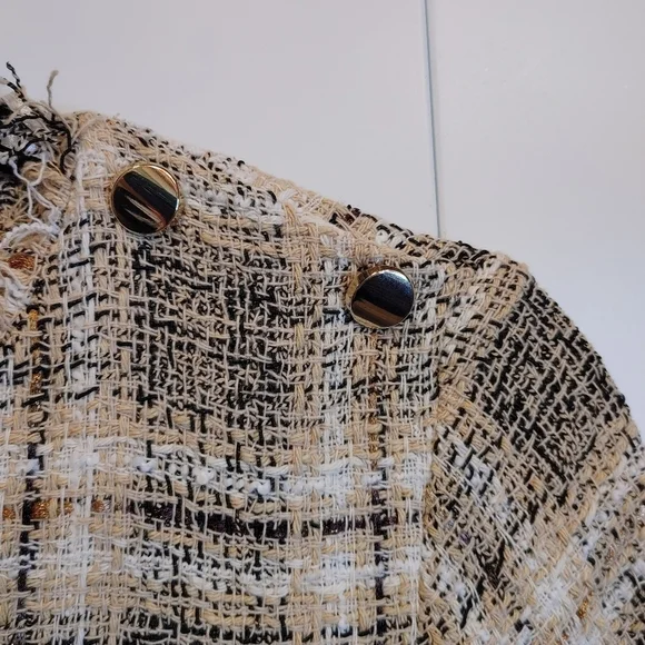 ZARA Tweed Plaid Mini Dress with Faux Leather Pockets | NWT XS - Picture 8 of 13